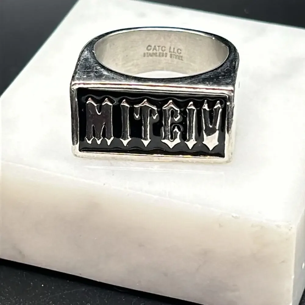 MITCIV biker ring ATC LLC stainless steel #846 Victim spelled backwards Sz 10